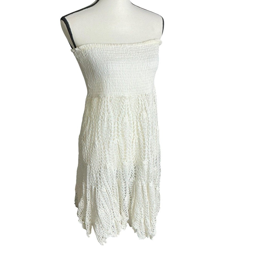 Raviya White Crochet Smocked Tube Dress Women Size L Boho Beach Cover Up